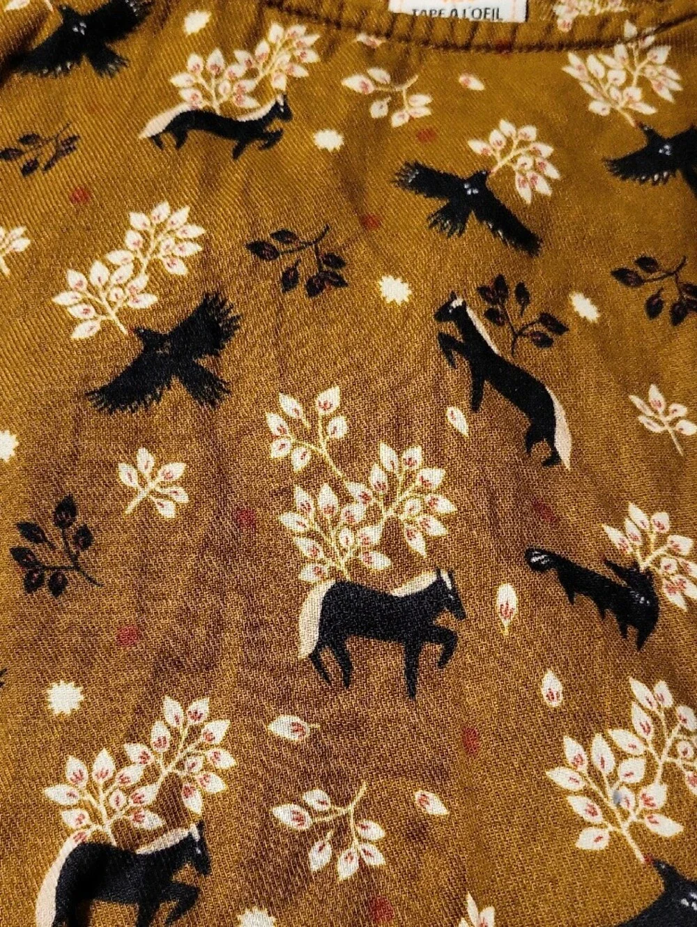 Girls' Brown Floral & Deer Print Skirted Tunic Dress with Elastic Waist